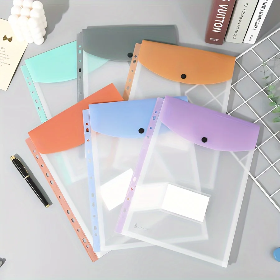 6pack A4 vertical Morandi color document bag, plastic envelope contract bag, document loose-leaf storage bag