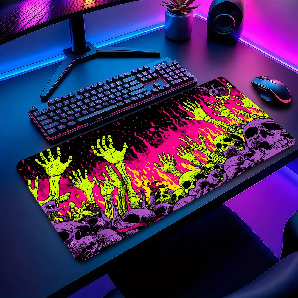 Vibrant Neon Skull Mouse Pad Non-slip Thickened MousePad Large Writing Lockedge Office Student Gaming Cushion