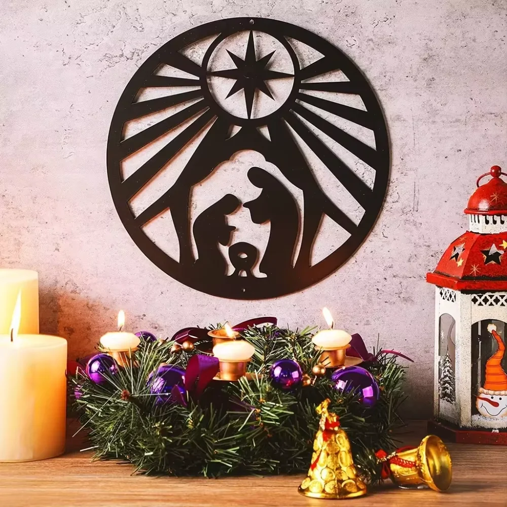 

Christmas Metal Nativity Sign Nativity Scene Wall Art Religious Metal Wall Sculpture Elegant Wall Decor and Sticker