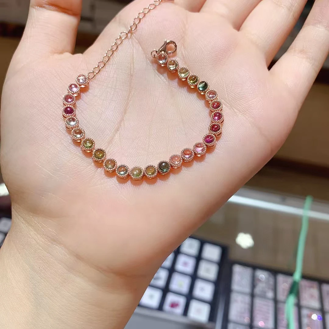 

KJJEAXCMY Fine Jewelr Natural Tourmaline Women's Bracelet S925 Pure Silver Exquisite Inlaid High Clarity Gem Support Testing