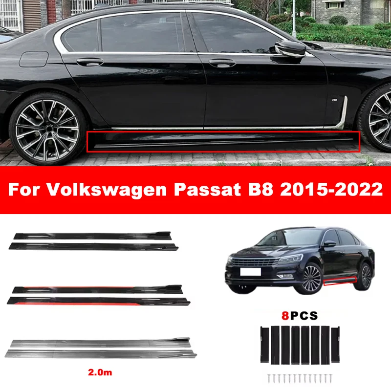 For Volkswagen Passat B8 2015-2022 Car Side Skirt Splitters Extended Side Spoiler Sport Body Kit Bumper Lip Modified Parts 8Pcs
