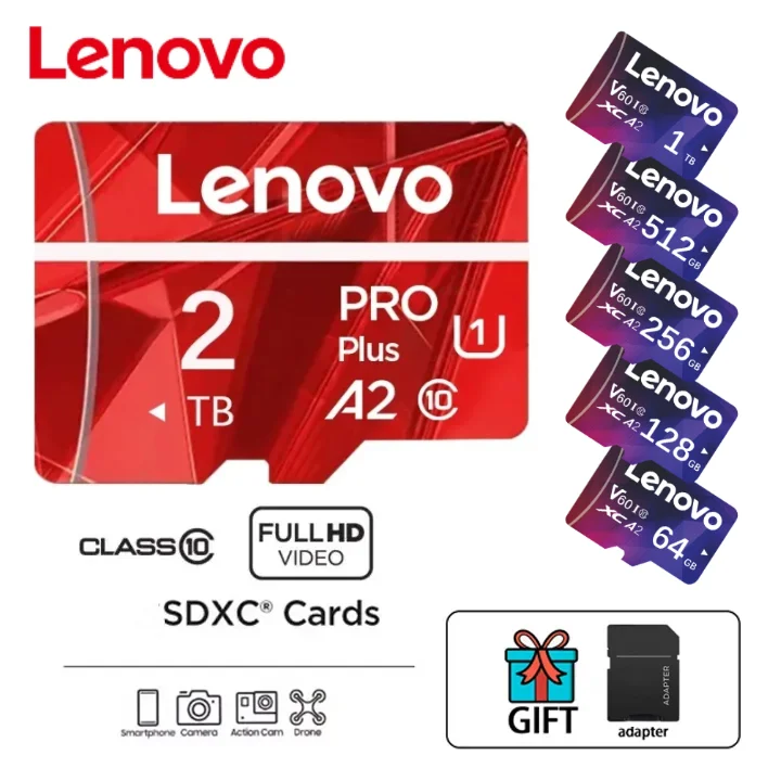 Lenovo Original 2TB V60 Memory Card High Speed SD/TF Flash Card With Free SD Adapter For Mobile Phone Computer Camera Nintendo