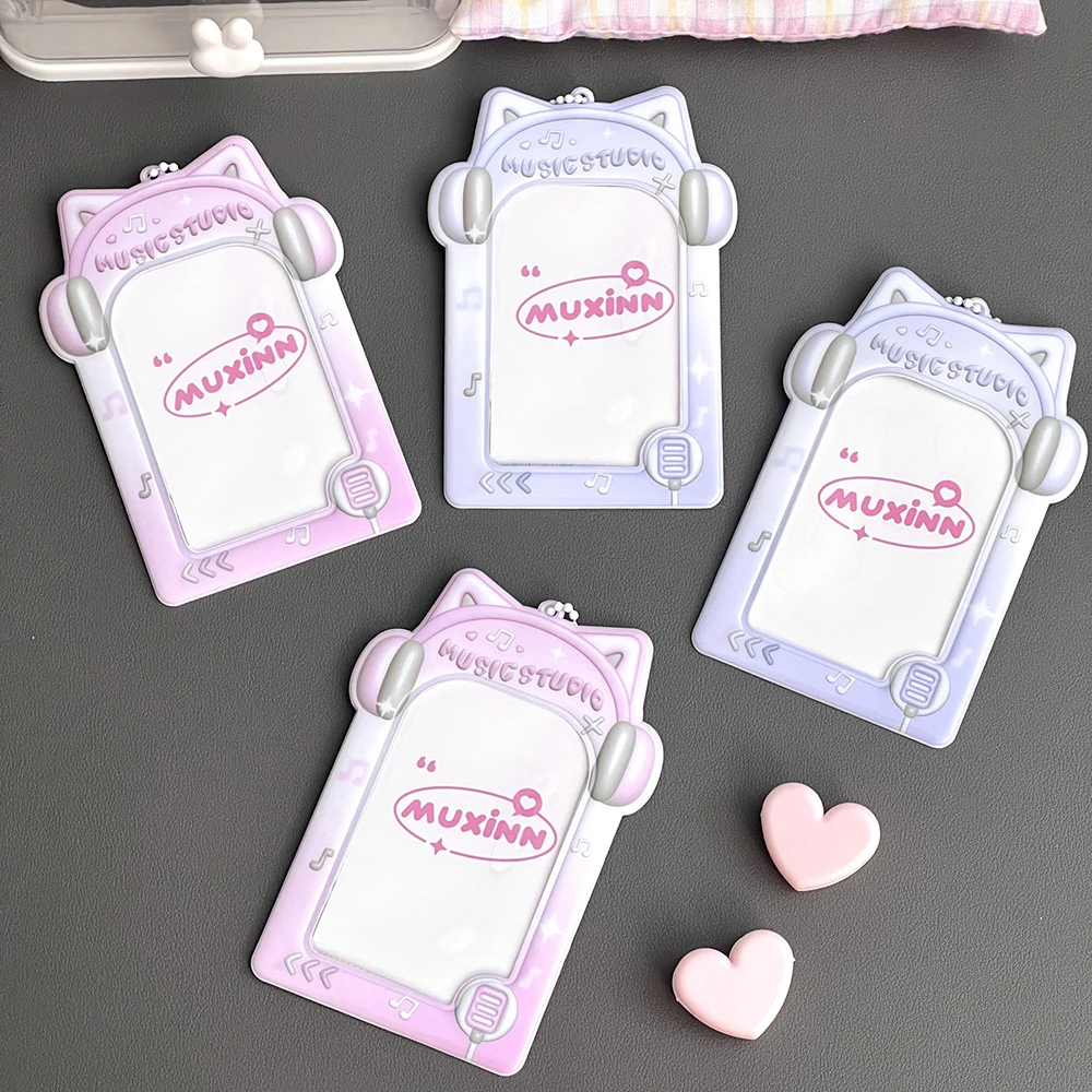 PVC Headphone Pattern Card Holder Key Chain Ins Idols Cards Photocard Holder ID Badge Holder Pendant Decorative Card Sleeves
