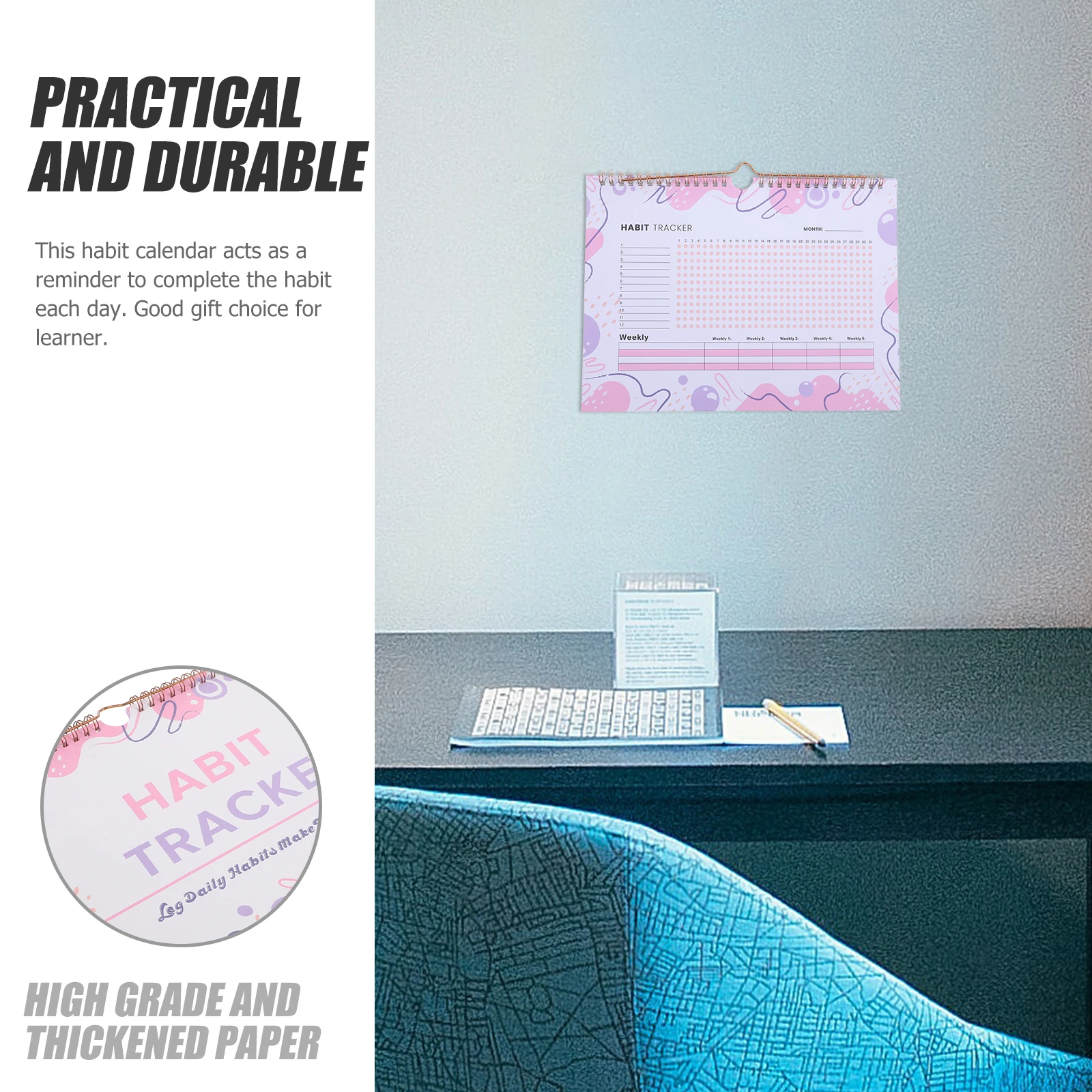 

Spiral Habit Monthly Undated Goal Journal Daily Workout Calendar Mood Tracker Large Weekly Planner No Dates Learning Tool