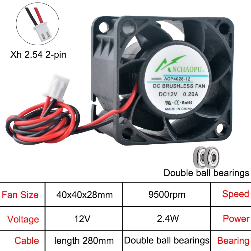 ACP4028 4cm 40mm wentylator osiowy 40x40x28mm wentylator chłodzący DC5V/12V/24V 2Pin dla 1U 2U Power komputer sterujący przemysłowy — zdjęcie produktu 5