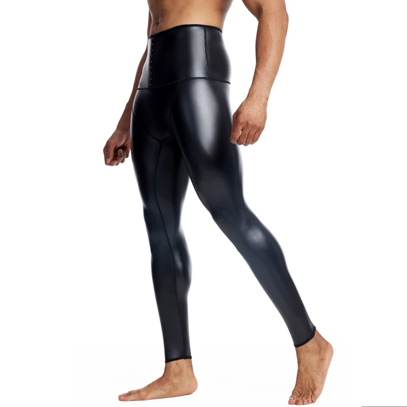 Leggings ajustados de cuero de imitación para hombre, pantalones de motocicleta de cintura alta, estilo Rock, pantalones de baile para Club