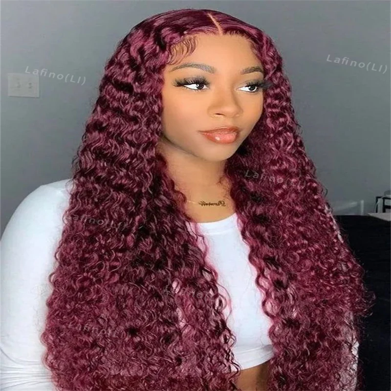 30 Inch Water Curly 99J Burgundy 13x4 Lace Frontal Wig High Density Red Colored Deep Wave 13x6 Hd Lace Front Human Hair Wigs