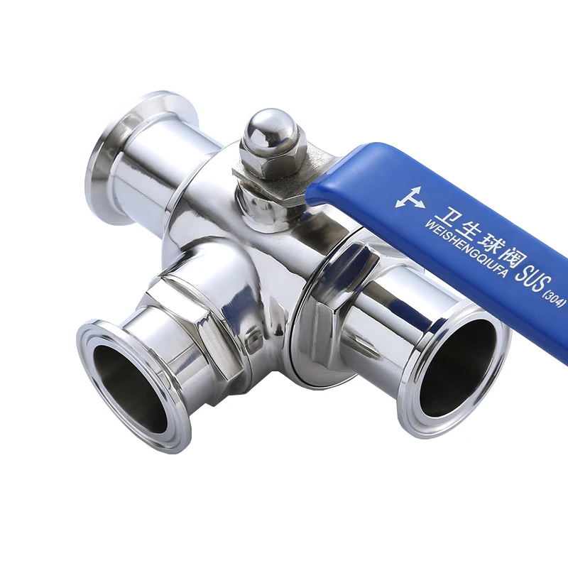 

Шаровой кран санитарный 3-ходовой из нержавеющей стали с фитингами Tri-Clamp T/L-образного типа, размеры 1/2'', 3/4'', 1'', 1-1/2'', 2'', диаметр фитингов 50.5, 64, 77.5 мм, для домашнего пивоварения