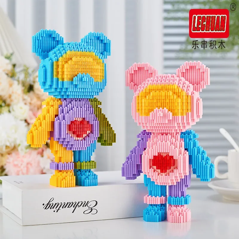 Blocs de construction ours colorés, éclairage LED, assemblage d'ours spatial, connexion de modèle 3D, Mini briques, jouets figurines pour cadeau de noël