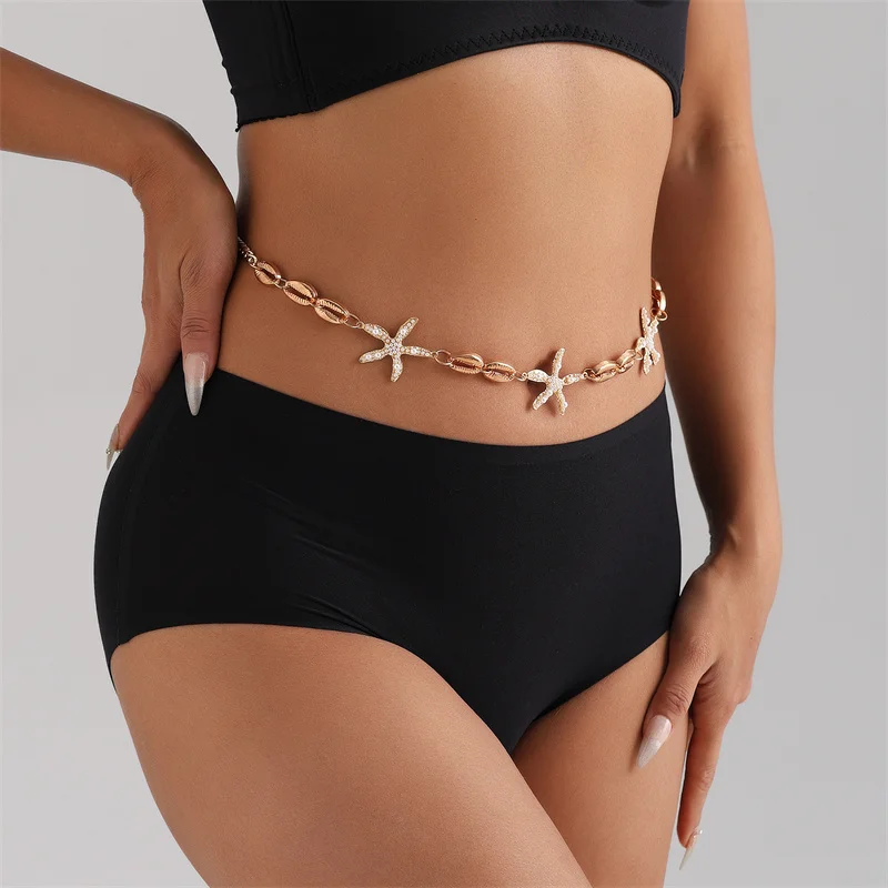 Fashion Shell Starfish Metal Belts Women Vintage Waist Chain Pendant Waist Belts Dress Jeans Belts 1 Pc