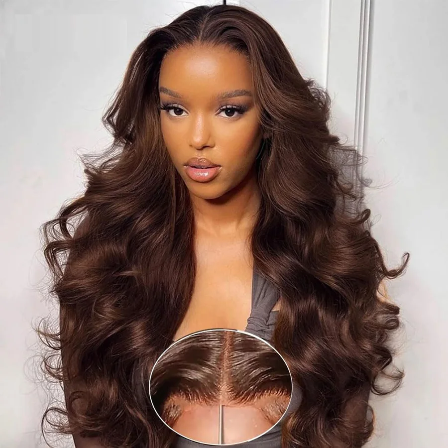 Glueless Wig Chocolate Brown Bling Pre Plucked Straight Human Hair Wigs 12a Grade Human Hair Lace Front Wig