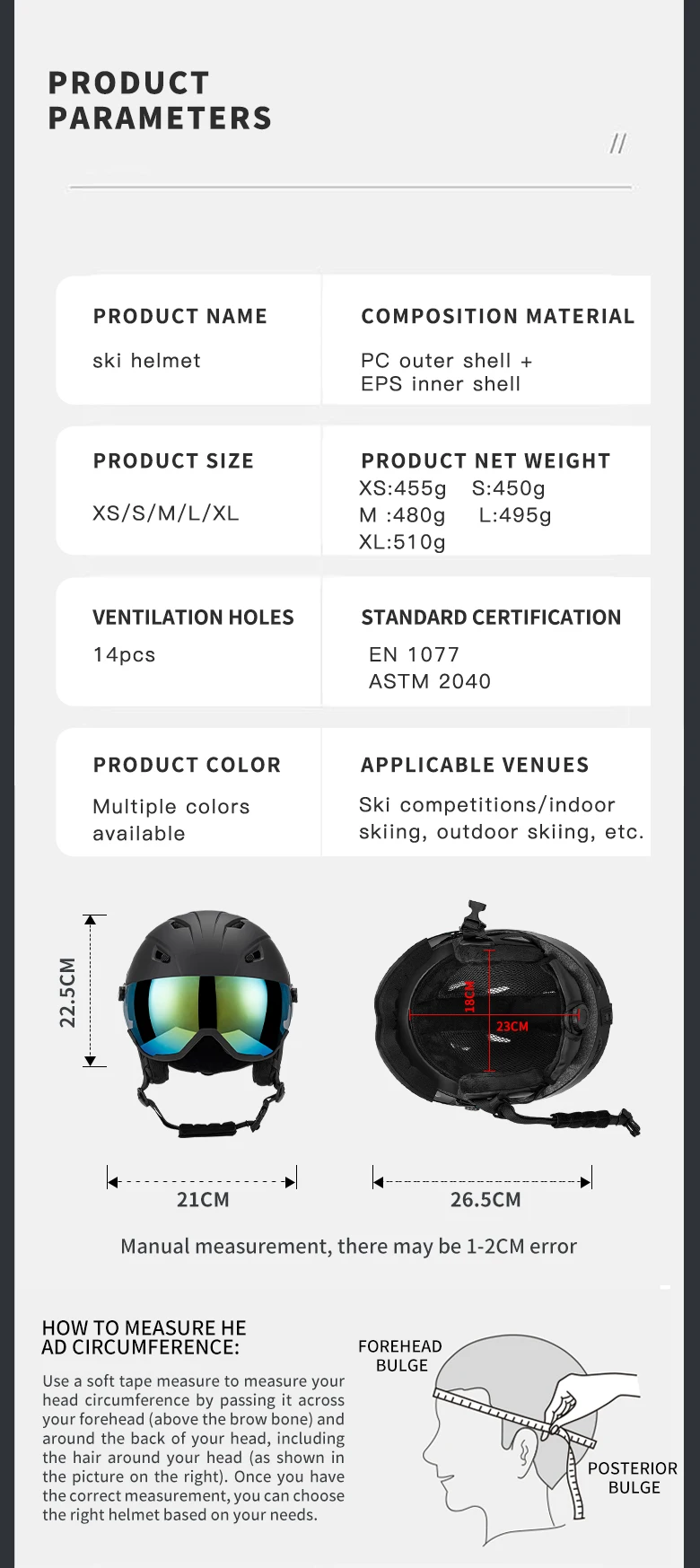SEEKER Skihelm und Schneebrille All-in-One für Erwachsene, Unisex, Winter, Ski, Skating, Skateboard, Single- und Double-Board, Sicherheitshelm – Detail 4