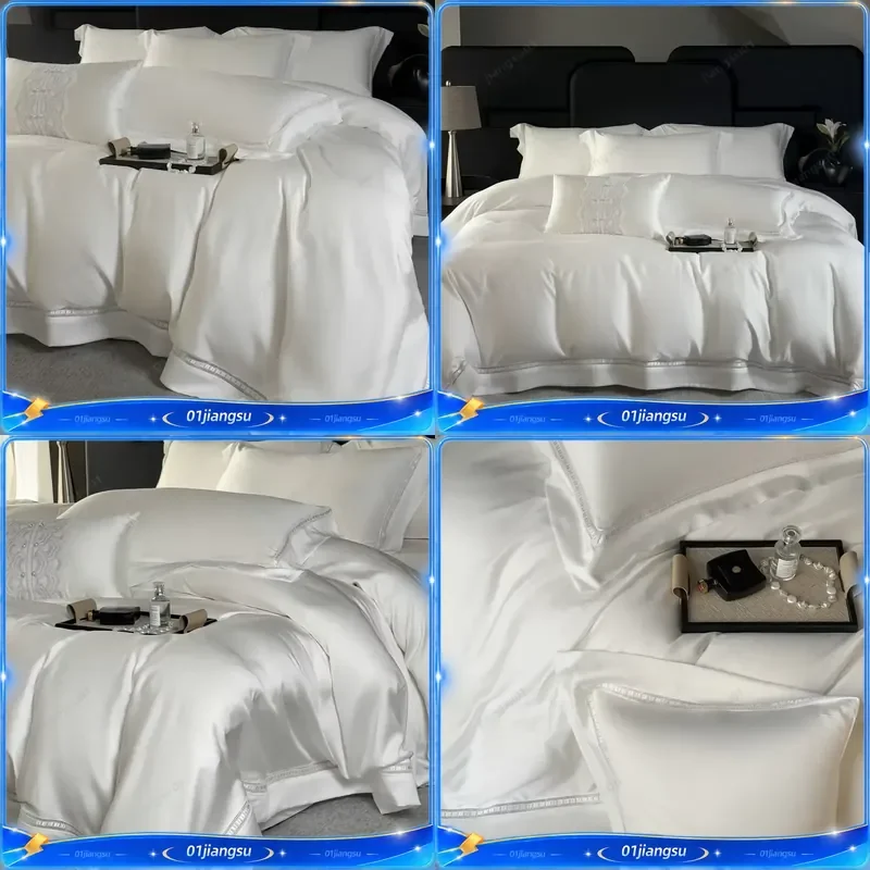 800TC Lyocell Bamboo Fiber Bedding Set Soft Silky Cool Summer Duvet Cover Sheet Pillowcase Glossy Luxury Hotel Quality Bed