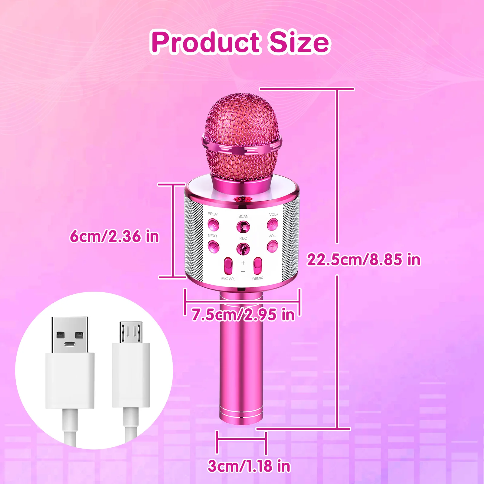 Children's karaoke microphone, girl's Bluetooth microphone, birthday gift for girls and boys 4, 6, 8 10 year old children's toys