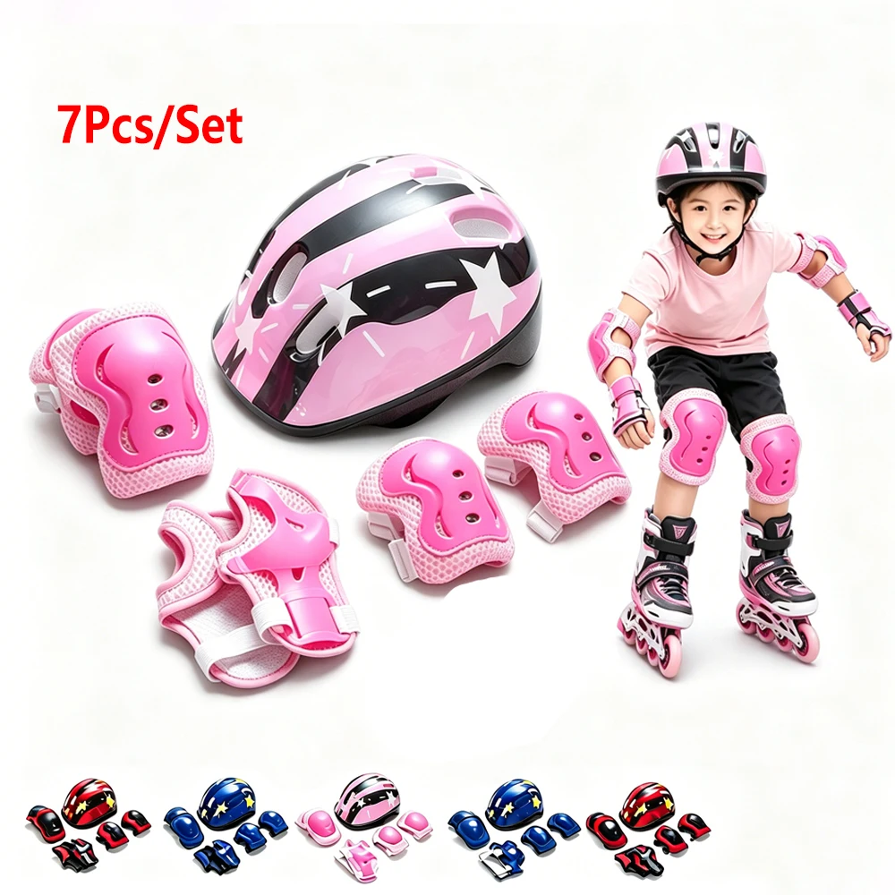 AliExpress WEFITON 7Pcs/Set Roller Skating Kids Safety Helmet & Knee Elbow Pad Set – Adjustable Protective Gear for Children Cycling, Skateboard