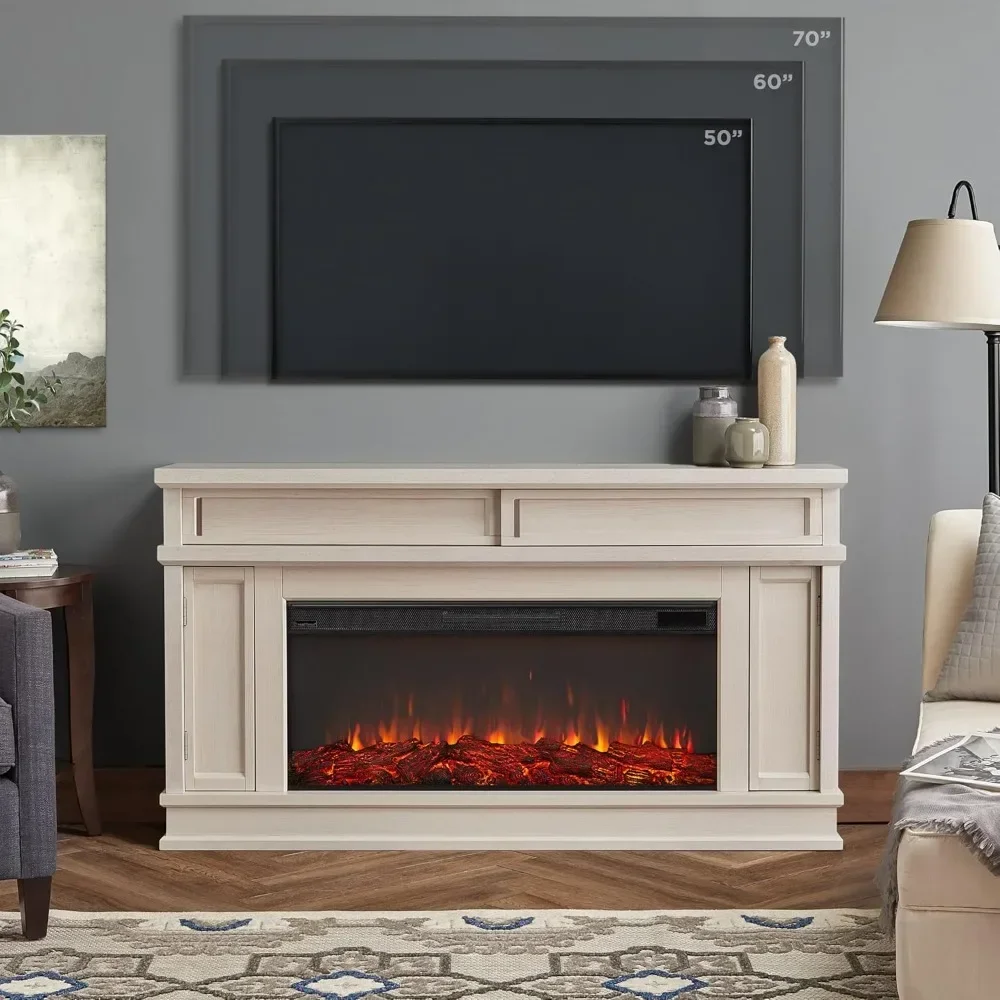 60” Electric Fireplace TV Stand for TVs up to 60 inches, Adjustable Shelves and Hidden Storage, TV Stand for Living Room