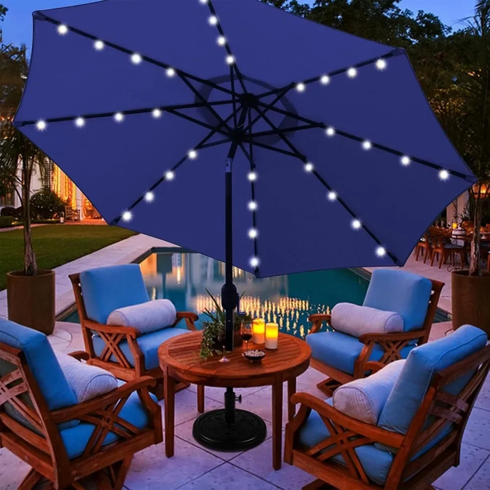 

Solar Umbrella 32 LED Illuminated Terrace Umbrella, Table Umbrella, Market Umbrella with Tilting and Curved Outdoor Umbrella