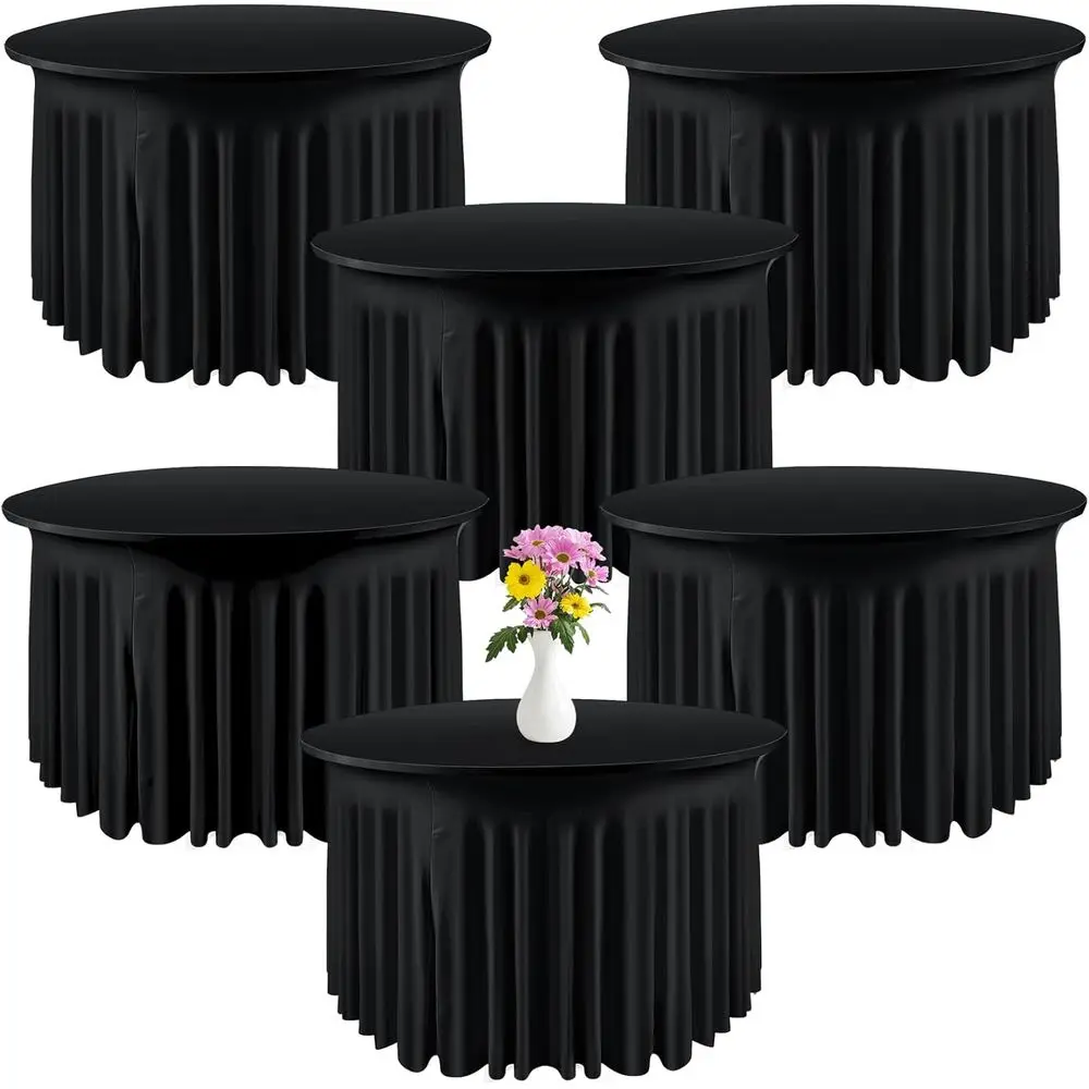 

6 Pack 4 t/ 48 Inch Spx Round Tablecloths Wrinkle ree Stretchy Round Table Clothes or Table Tablecloth with Skirt or Party Weddi
