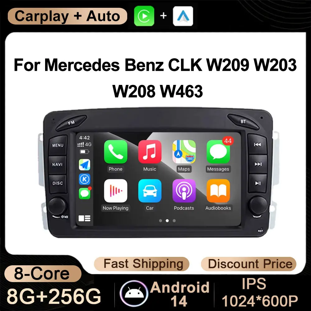 For Mercedes Benz CLK W209 W203 W208 W463 Android 14 Car Radio Stereo Multimedia Player Navigation GPS Carplay Screen NO 2DIN