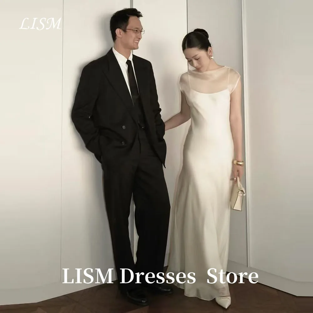 

LISM O-Neck A-Line Korea Evening Dresses Photo Shoot Soft Satin Strapless Floor Length Prom Gowns웨딩드레스Customized Corsets