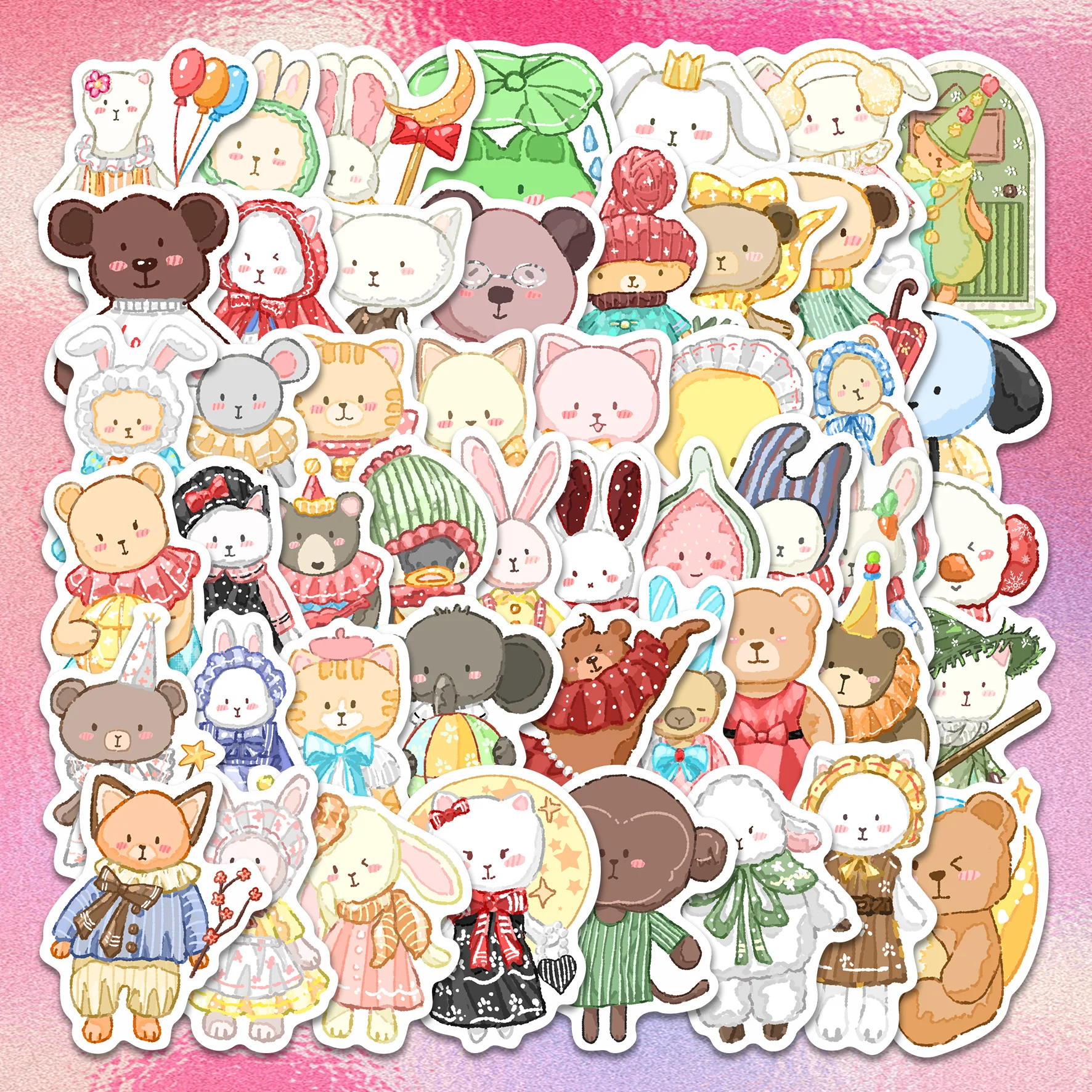 50pcs Retro Dressed Pets Stickers Pack, Waterproof Vinyl Decals for Laptop, Luggage & Scrapbook, Ideal for Pet & Vintage Style F