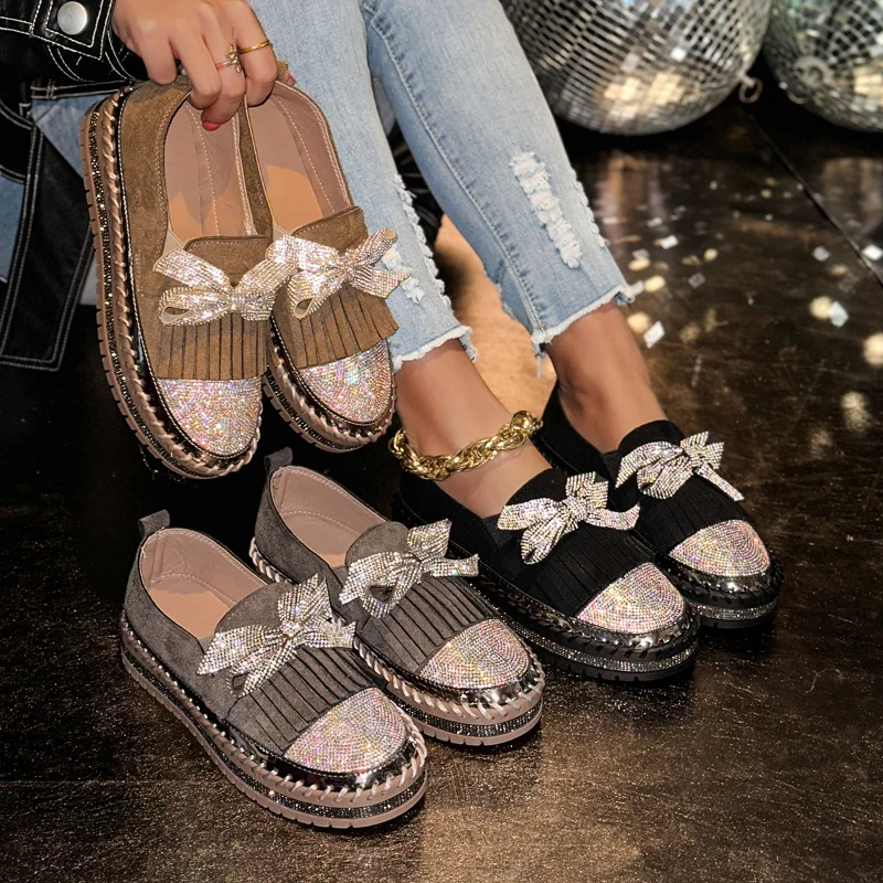 

Luxury Shoes Diamond Women Shoes Fashion Versatile Loafers Casual Thin Bottom Fashion Rhinestone Women's Shoes Zapatos De Mujer