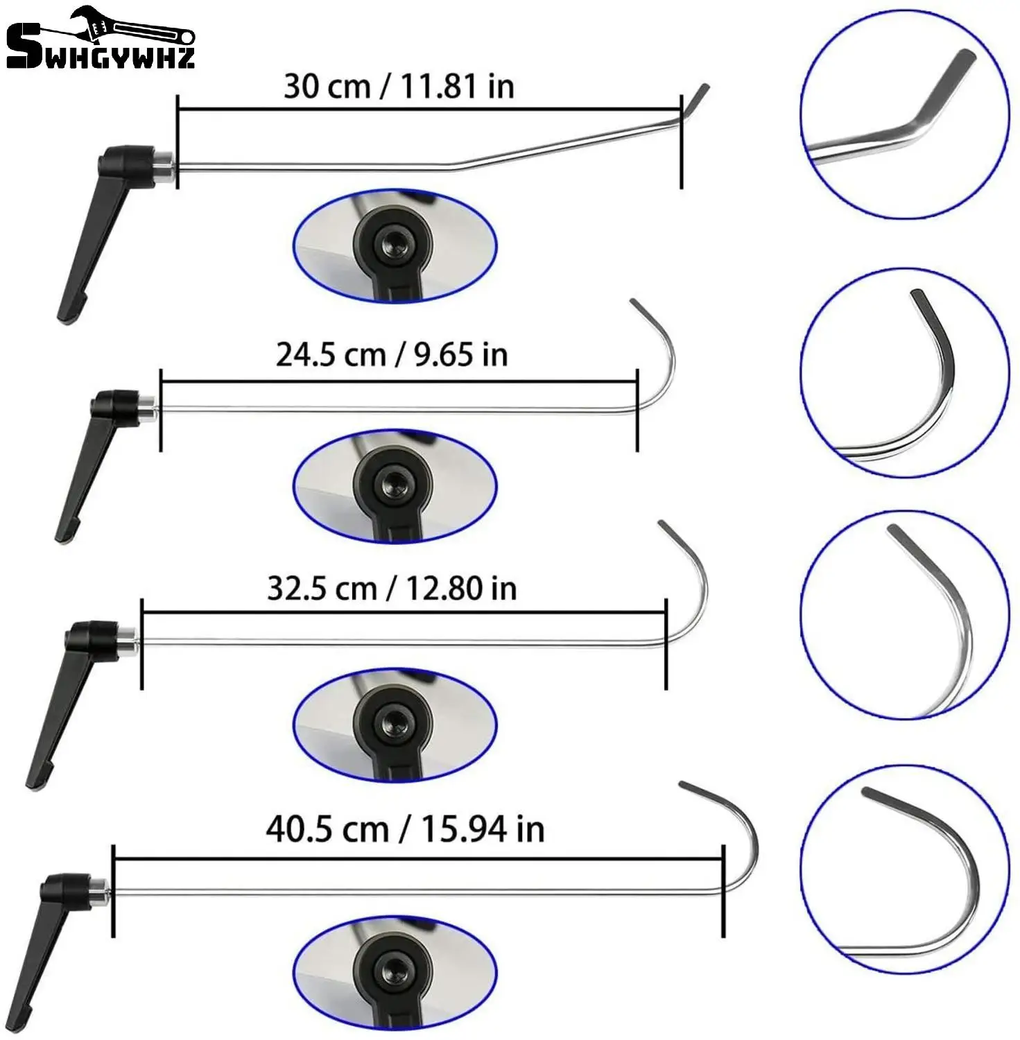 Tiges de débosselage avec poignée de réglage, outils de débosselage sans peinture pour les dommages causés par la grêle, design diversifié, 4 pièces