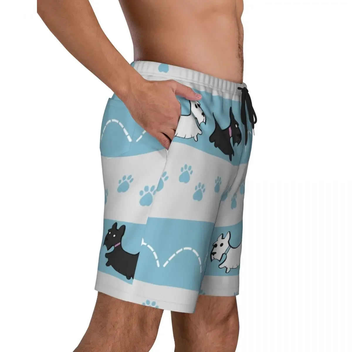 Cute Scotties Pattern Boardshorts Men Quick Dry Board Shorts Scottish Terrier Dog Swim Trunks Custom Printed Swimwear Suits