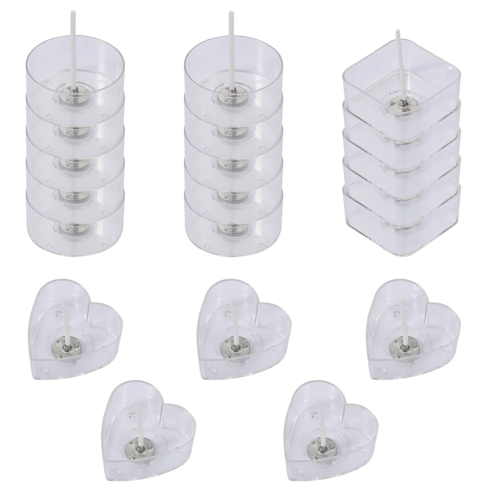 

20pcs Tealight Holder Square Round Heart Shaped Plastic Cups Wick for DIY Wedding Valentine