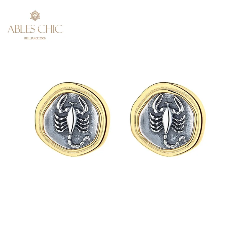 

Ables Chic Scorpion Greek Coins 18K Gold Tone Solid 925 Silver Roman Coin Stud Earrings E1018