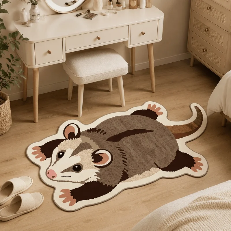 VIKAMA Cartoon Opossum Door Mat, Non-Slip Plush Bathroom Rug, Soft Absorbent Floor Mat for Bedroom Home Decor