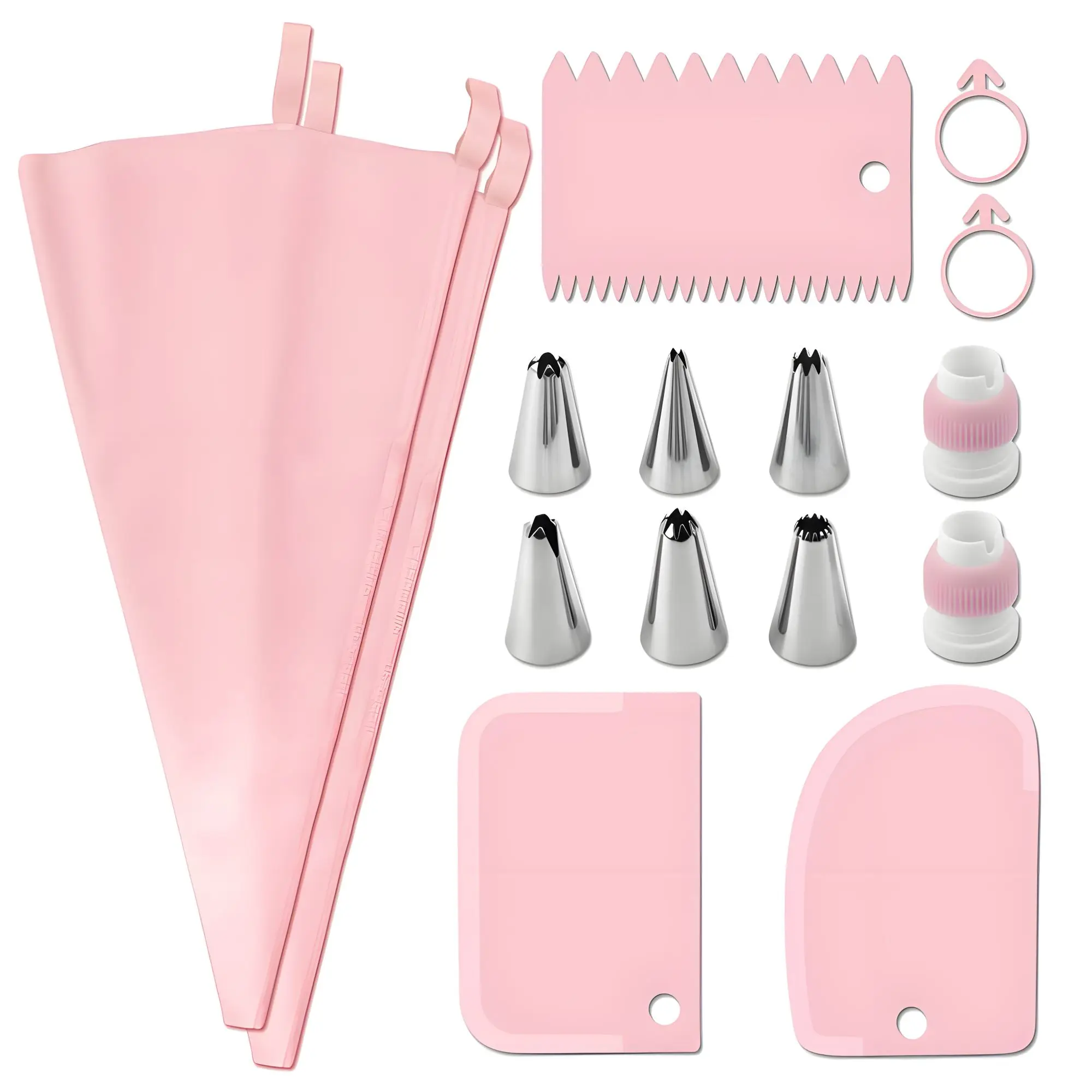 Set(15PCS) Stainless Steel Decorative Nozzle Set Plastic Scraper Flower Bag Cream Spatula Household Baking Tools