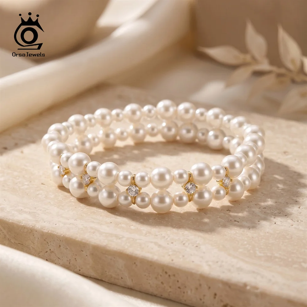 ORSA JEWELS Vintage Shell Pearl Beaded Bracelet 925 Silver Layer Pearl Strand Bracelet Luxury Daily Jewelry for Women PSB10 3