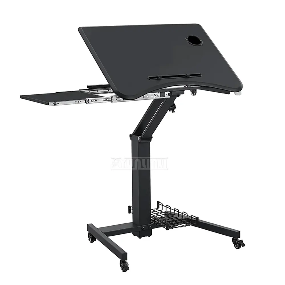Height-Adjustable Mobile Drawing Desk Pneumatic Tiltable Desktop, Extendable Side Board, Art Design Computer Workstation