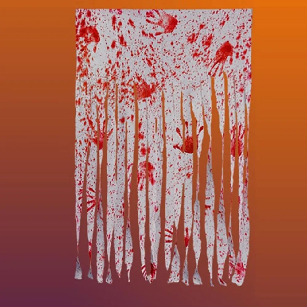 

Scary Theme Halloween Bloodstained Curtains Hanging Rectangular Halloween Tapestry Blood Stained Simulation Bloody Gauze