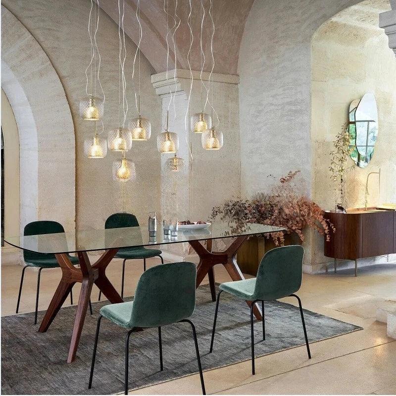 Creative retro black walnut tea table Italian personalized tempered glass dining table