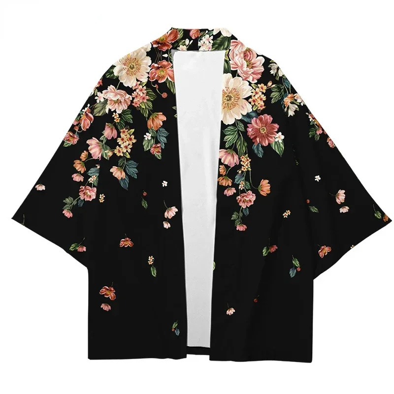 

Japanese Traditional Flower Women‘s 3D Printed Loose Fashion Harajuku Style Kimono Haori Beach Cardigan Japanese Samurai Suit