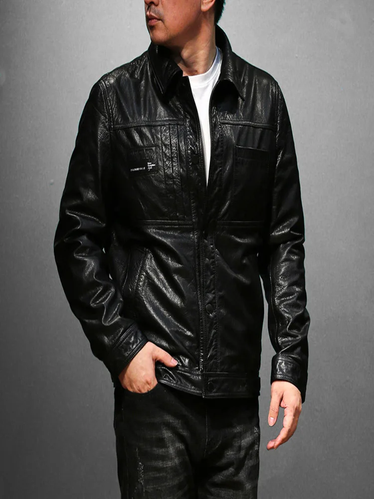 YL506 European US Size High Quality Super Warm Genuine Cow Leather Coat Mens Big Biker Jacket