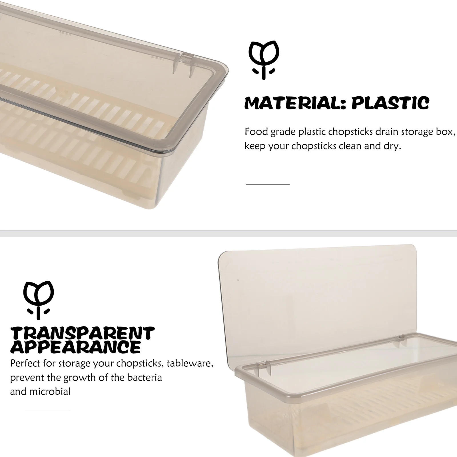 

Dustproof Chopsticks Drain Storage Box Transparent Kitchen Cutlery Tray Utensil Organizer Tableware Container Black Food Grade