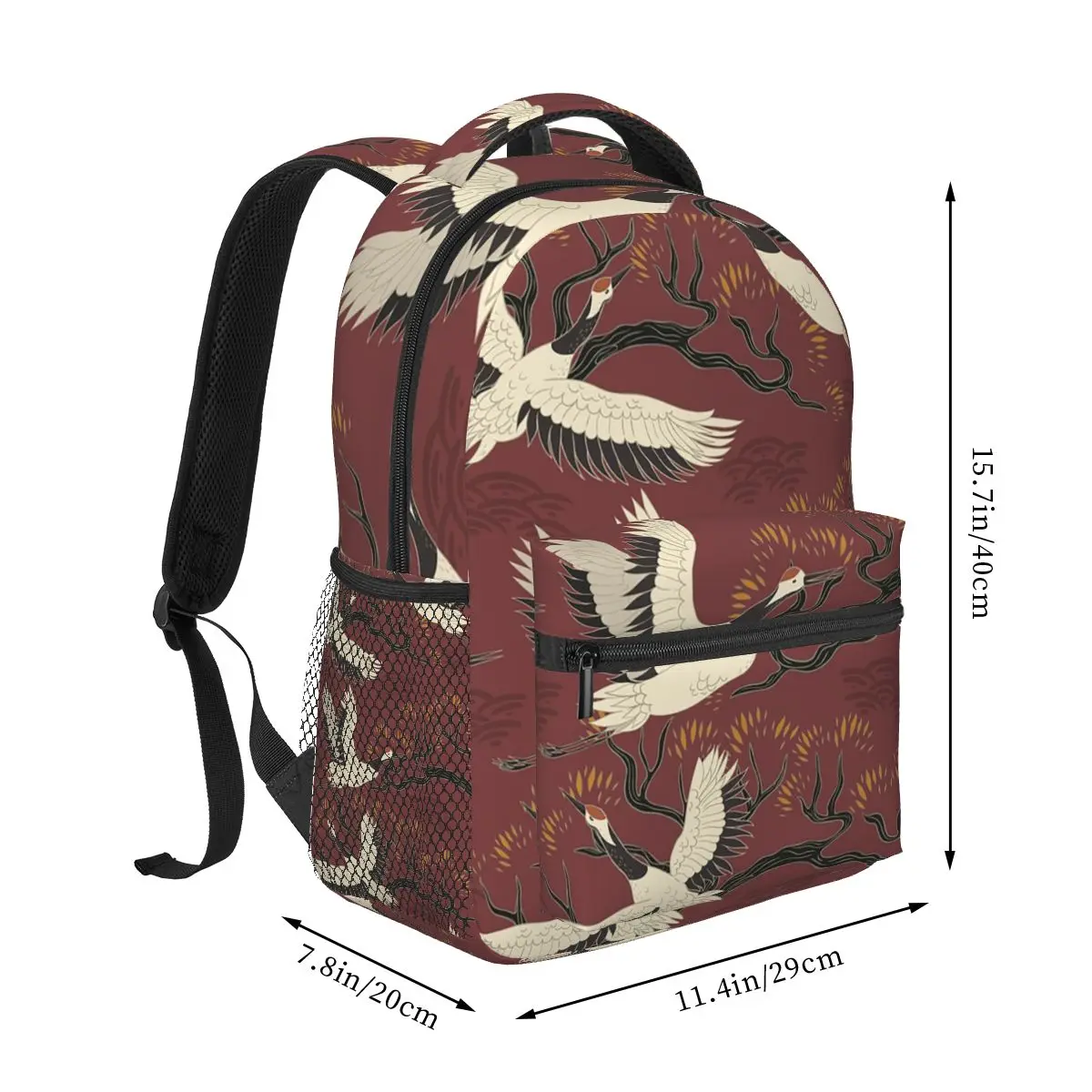 Elegant Chinese Crane And Red Golden Maroon Backpack Hot Sale Daypack Large Capacity Kids BookBag School Bag Shoulder Bags