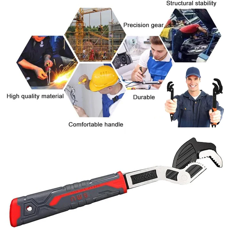 Industrial Grade Adjustable Multifunctional Self-locking Pipe Wrench Tool, Universal Pipe Wrench, Fast Power Grip Pipe Wrench