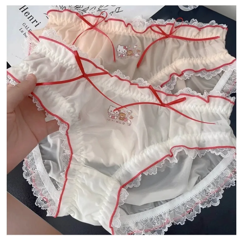 

Kawaii Kitty Anime Ladies Sweet Lace Underwear Soft Thin Breathable Girly Heart Students Briefs Underpants Plus Size Lingeries