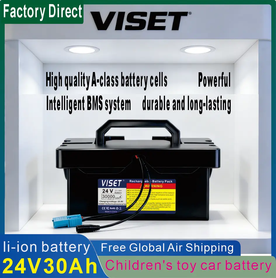 VISET New18650 24V 30Ah Lithium Battery built-in BMS system for Kids Ride-On Cars & Toys, for Dynacraft Realtree UTVs,+ Charger