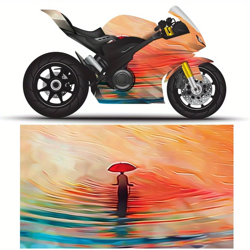 2 PCS Motorcycle self-adhesive PVC sticker with abstract sunset pattern, motorcycle body film, suitable for most motorcycles, Vi