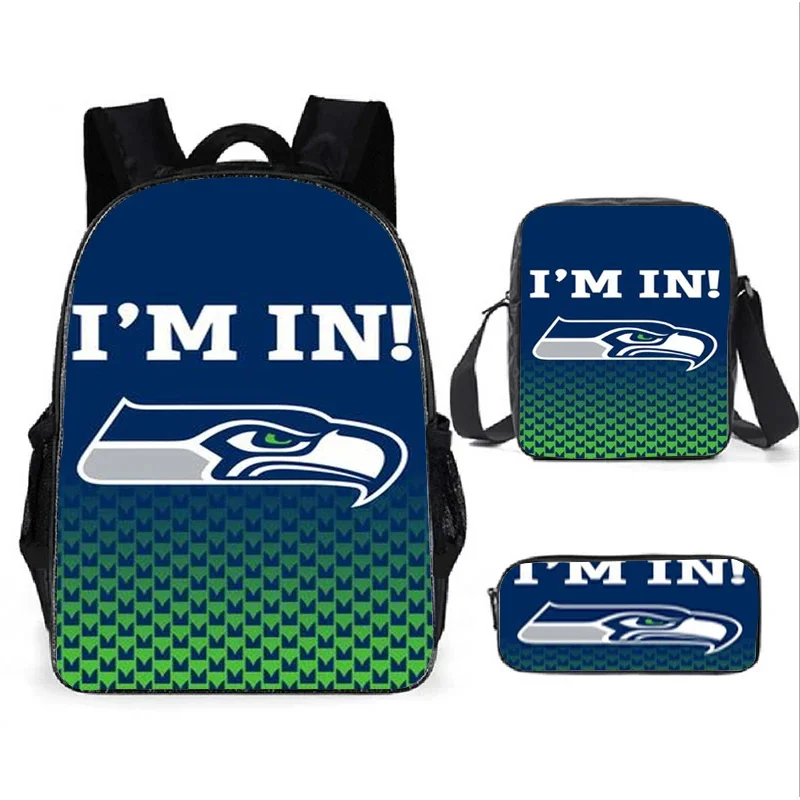 Seattle Seahawks Game Anime Children Backpack Kids pencil bags stationery box laptop mochila children Gifts Three-Piece S01