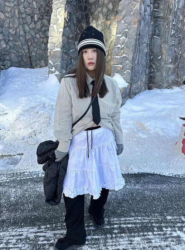 

plus Size White Ballet Sle Layered Skirt A-Line Slimming Pear ape Cake Skirt ort Pure Color Cotton 00% Spring Season