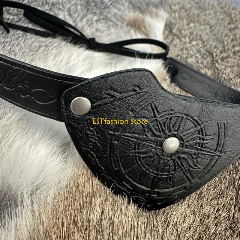 

Y5GC Medieval Leather Eye Patches Vintage Embossed Eye Covers Halloween Medieval Eyewear Accessory for Men LARP Role Playing