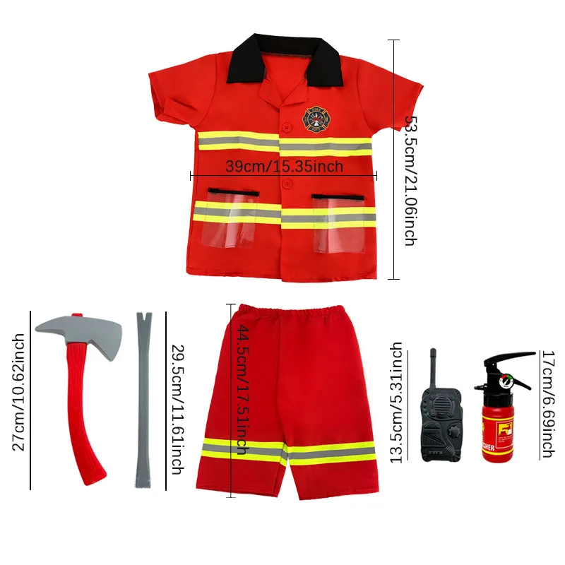 7ピース子供用消防救助おもちゃセット、ごっこ遊び消防士ツールおもちゃセット、ロールプレイングコスチューム、男の子のおもちゃ、ホリデーコスチューム、誕生日プレゼント、ホリデーギフト、クリスマスギフト、ハロウィンギフト