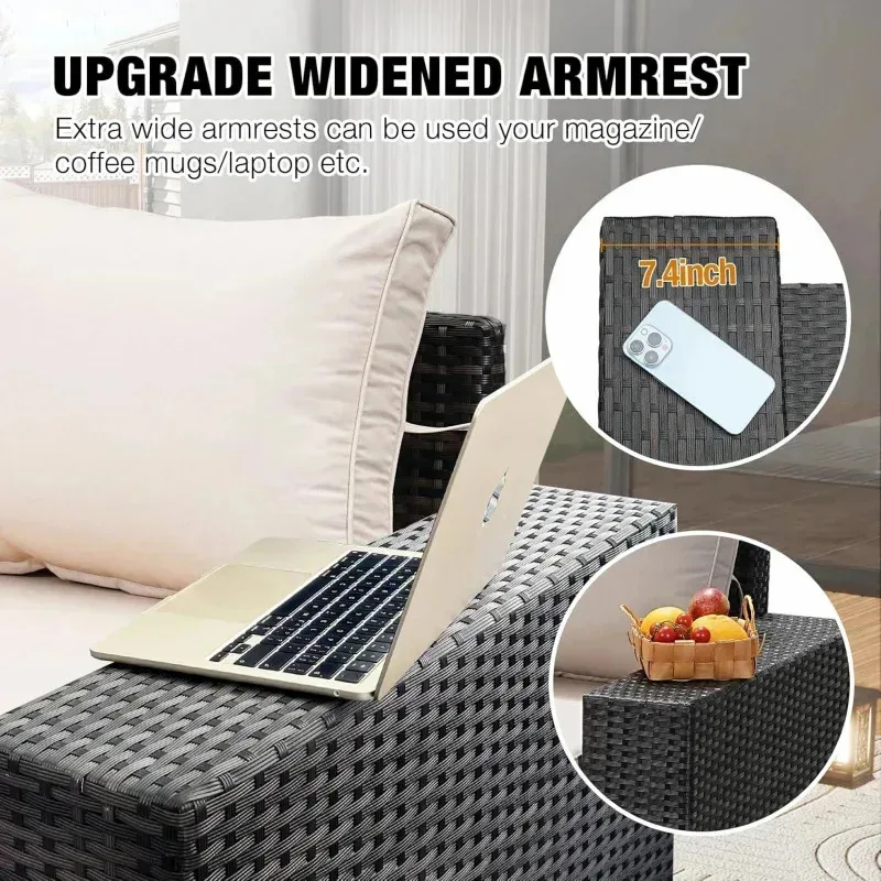 RPD4-Q5 قطع مجموعة اثاث في جميع الأحوال الجوية في الهواء الطلق الخوص الاقسام المحادثة الروطان فناء الجلوس أريكة مع وسادة و @ Y #2