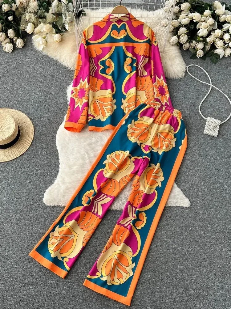 Elegant Women's Suit 2023 Fashion Print High Waist Elastic Design Professional Business Casual Wear for Women
